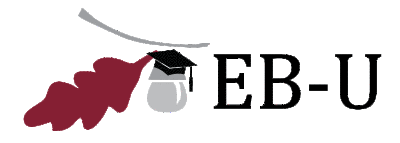 Logo for Enterprise Bank University. The letters E B and U are present, as well as the acorn logo for Enterprise Bank. The acorn is wearing a graduation cap.